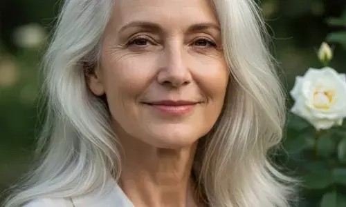 पांढरे केस आणि नो-मेकअप